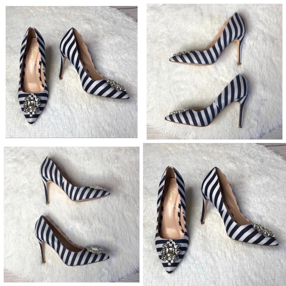 Lauren Lorraine Black and White Striped Heels